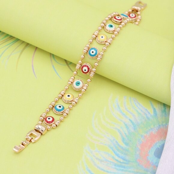 "Colorful Evil Eye Beaded Rose Gold Bracelet, XPBL0762 - Picture 7 of 12